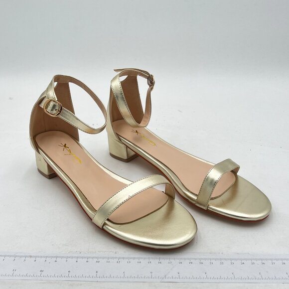 XYD Rose Gold Open Toe Ankle Strap Buckled Low Chunky Heel Dress Sandals - Picture 4 of 8